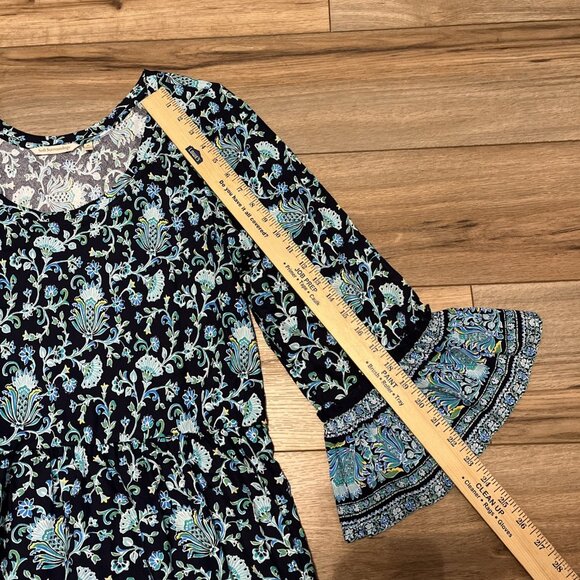 Soft Surroundings Lily Midi Dress SZ XL Lisbon Floral Blue Boho Bell Sleeve - Picture 4 of 11